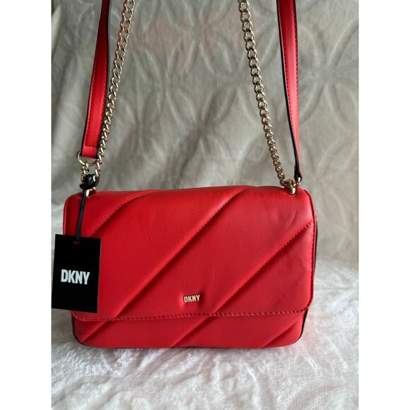 BRAND NEW DKNY Veronica MD Shoulder Bag Vegan Purse Classic Red Msrp $178